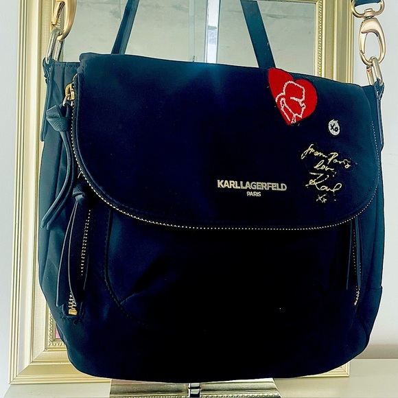 KARL LAGERFELD BLACK CROSSBODY SHOULDER BAG INVISIBLE MAGNETIC CLOSURE WOMEN BAG - Picture 2 of 15